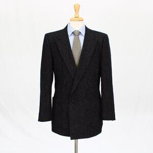 Vintage 1980s 40R Black Solid Double Breasted Sport Coat Blazer Jacket O…